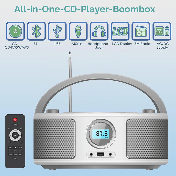 WISCENT Tragbares CD Radio (CD-Player, Boomboxen, UKW Radio, USB, Kopfhöreranschluss, AUX-In),CD Spi