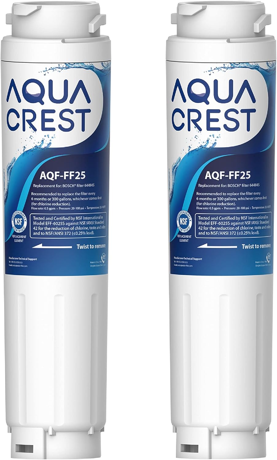 2x AQUACREST 644845 Kühschrank Wasserfilter, Kompatibel mit Bosch UltraClarity 644845, Siemens Neff