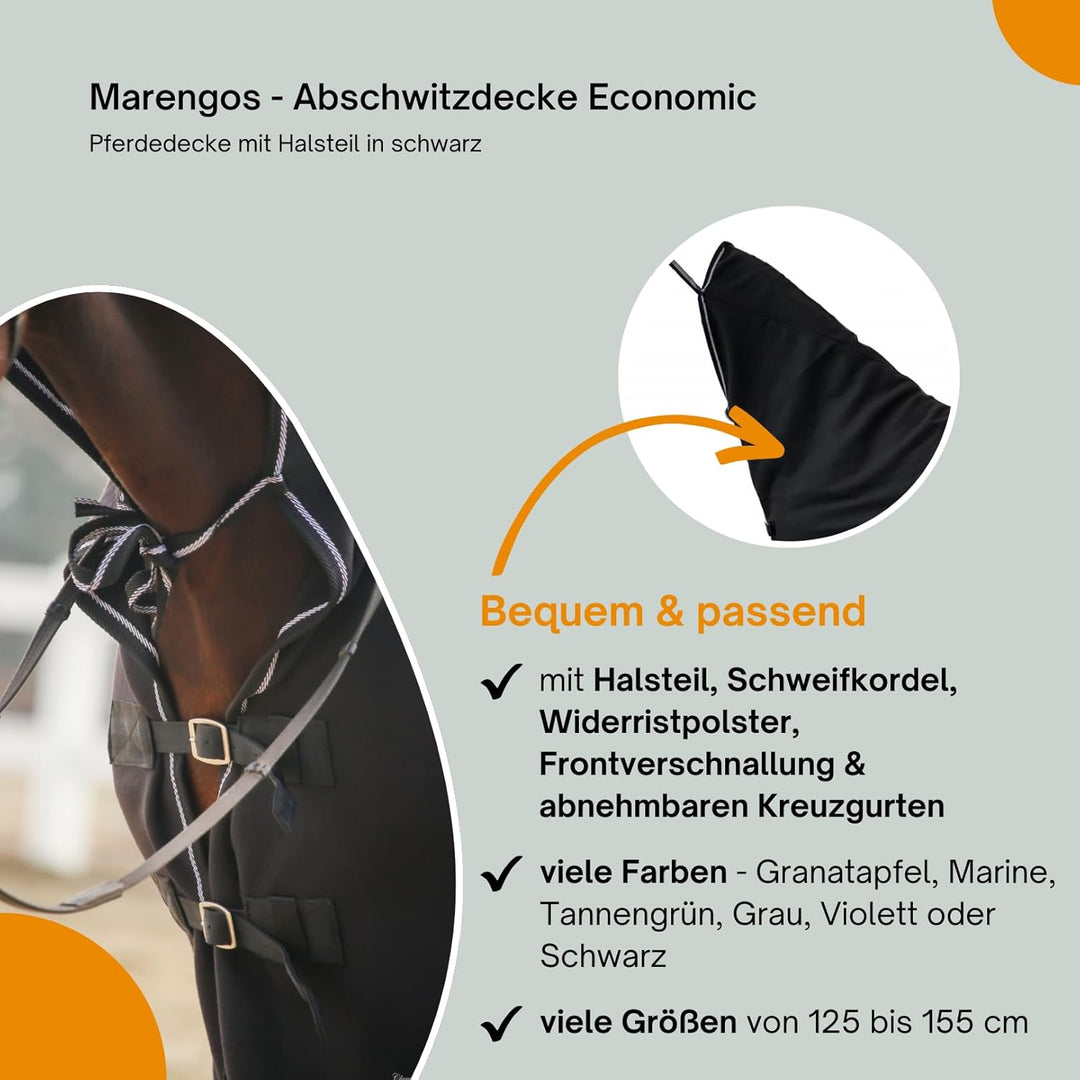 Marengos - Abschwitzdecke Economic mit Halsteil und abnehmbarem Kreuzgurt fürs Pferd ist atmungsakti