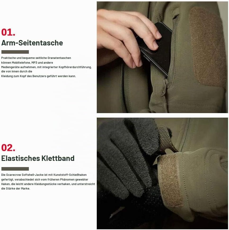 MakingDa Wasserdichte Herren-Jacke, lässiger Kapuzenmantel, Softshell-Fleece-gefüttert, Laufjacken,