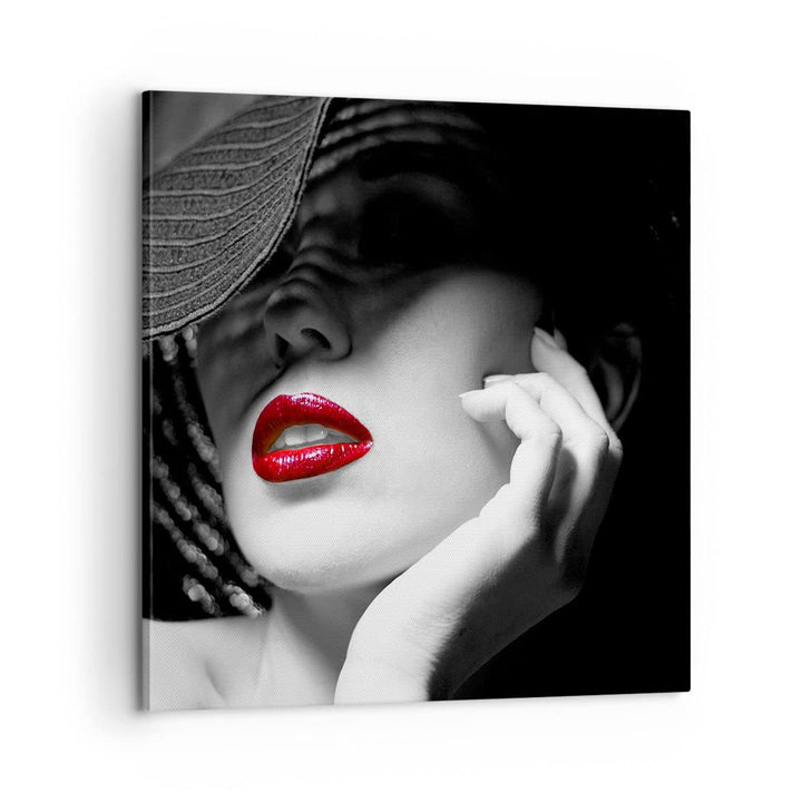 Bilder auf Leinwand Frau Gesicht Lippen Leinwandbild mit Rahmen 60x60cm Wandbilder Dekoration Wohnzi