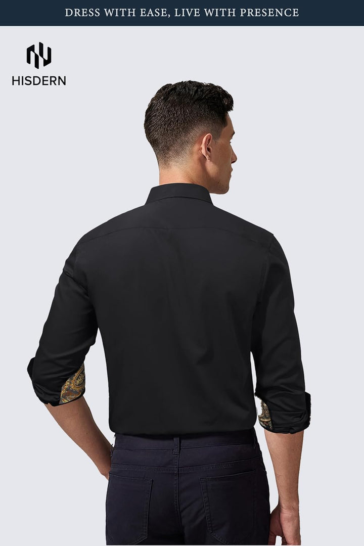 HISDERN Herrenhemd, langärmelig, Knopfleiste, Freizeithemden für Herren, Innenkontrast, formell, Bus