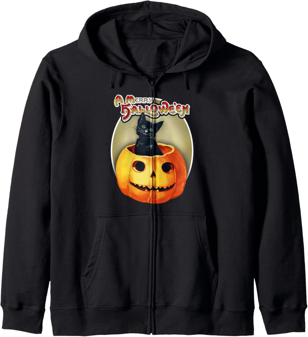 Vintage Halloween Ephemera Cat In Pumpkin A Merry Halloween Kapuzenjacke