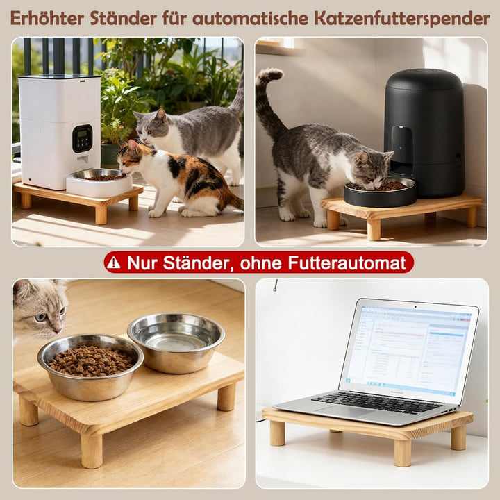SZEE Erhöhter Stand für Futterautomat Katze, Katzenfutter Automat Halterung aus Massivholz, Entlaste