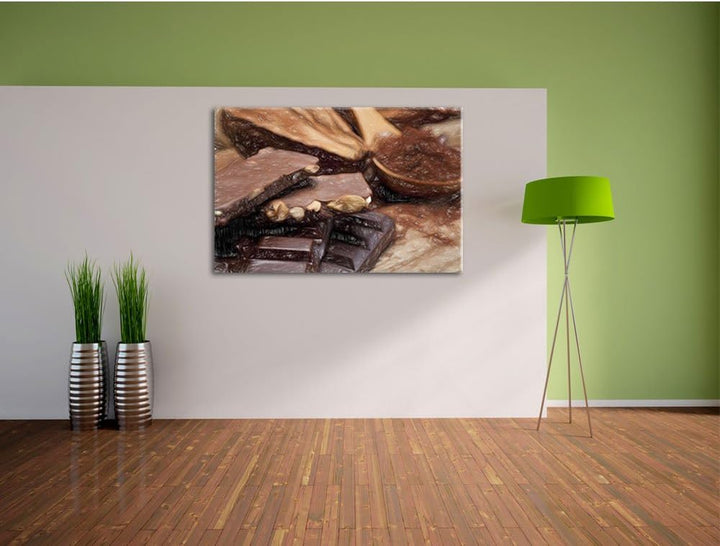 Pixxprint Leckere Schokolade als Leinwandbild/Grösse: 100x70 cm/Wandbild/Kunstdruck/fertig bespannt,