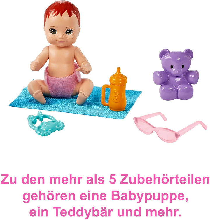 Barbie Skipper Babysitter Inc, Skipper mit braunen und lila Haaren, Baby, Kinderwagen, Babytrage, Zu