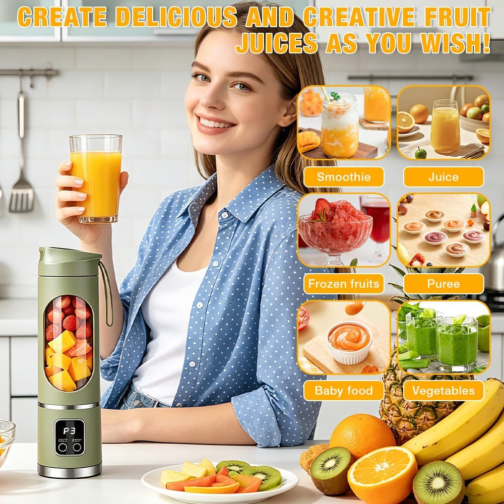 Tragbarer Mixer, 450ml Mixer Smoothie Maker to Go, Portable Blender mit 12-Blatt, Mini Standmixer mi