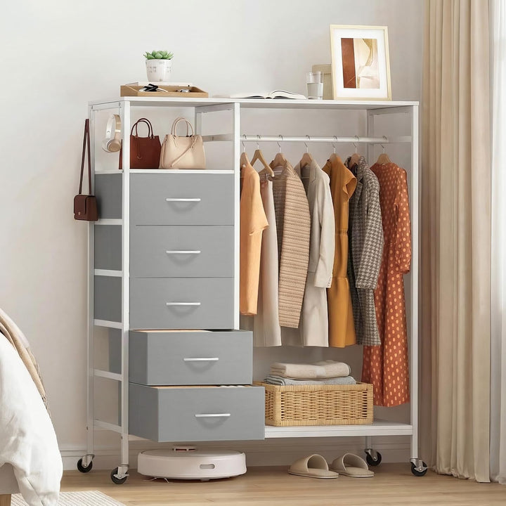 HOKEEPER Kleiderständer,Offener Kleiderschrank,Kleiderständer auf Rollen,Kleiderstange,Fahrbarer Kle