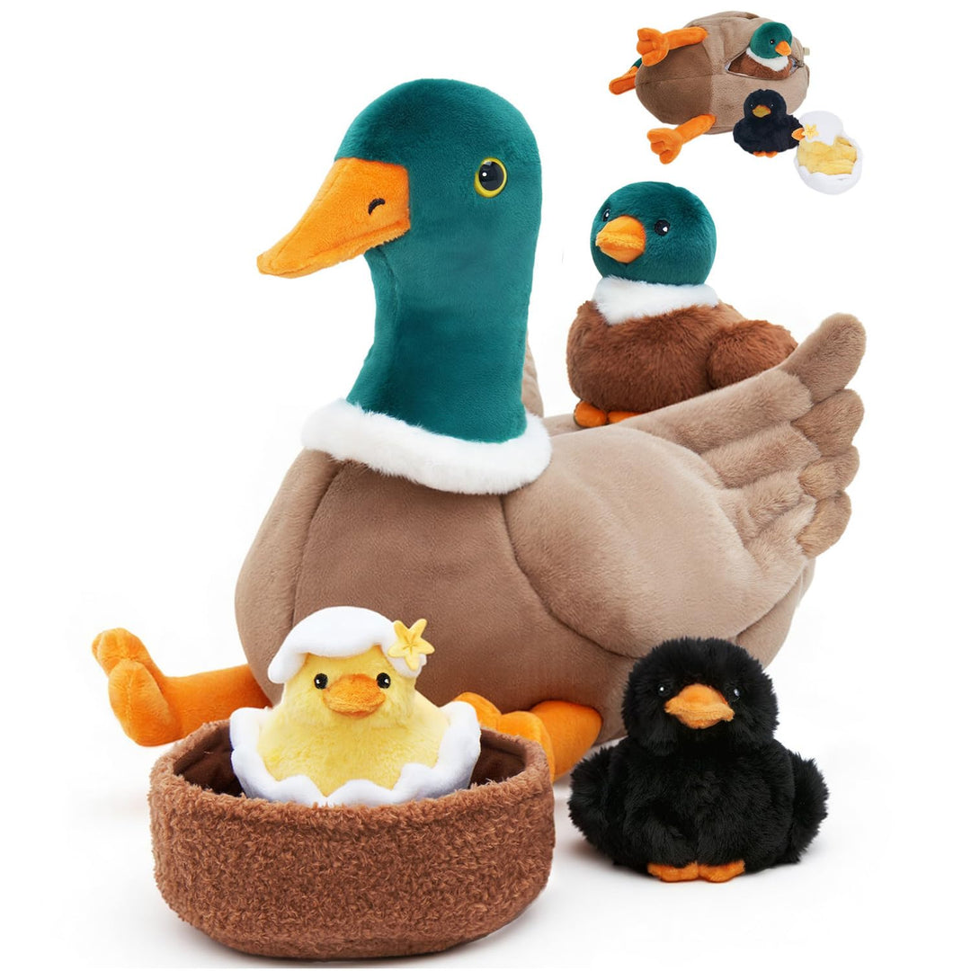 OUOZZZ Ente Kuscheltier Set, 5 Stück Weich Ente Plüschtier mit 3 Baby Enten Stofftiere im Bauch - Ge