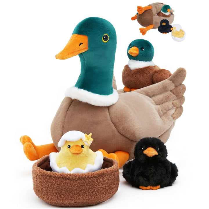 OUOZZZ Ente Kuscheltier Set, 5 Stück Weich Ente Plüschtier mit 3 Baby Enten Stofftiere im Bauch - Ge