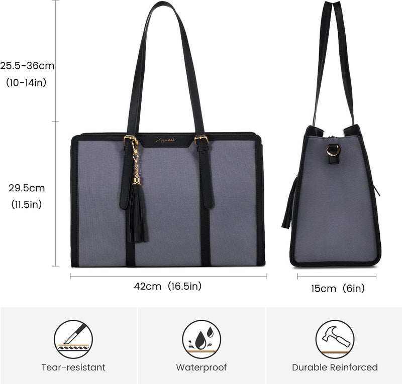 LOVEVOOK Laptop Handtasche Tote Bag 15,6 Zoll 15.6 zoll Eisenblaugrau Schwarz, 15.6 zoll Eisenblaugr