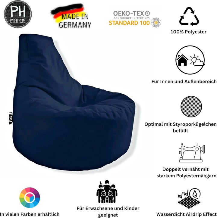 PATCH HOME Gamer Sessel inkl. Würfel Bean Bag Set Ø75cm, 30cm Sitzhöhe, 80cm Höhe + 35x35cm Würfel M