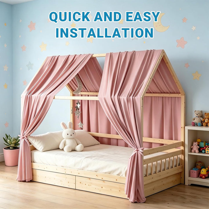 Hausbett Himmel, Betthimmel Hausbett Musselin mit 2 Stück Betthimmel, Stoffhimmel, Baldachin Kinderz