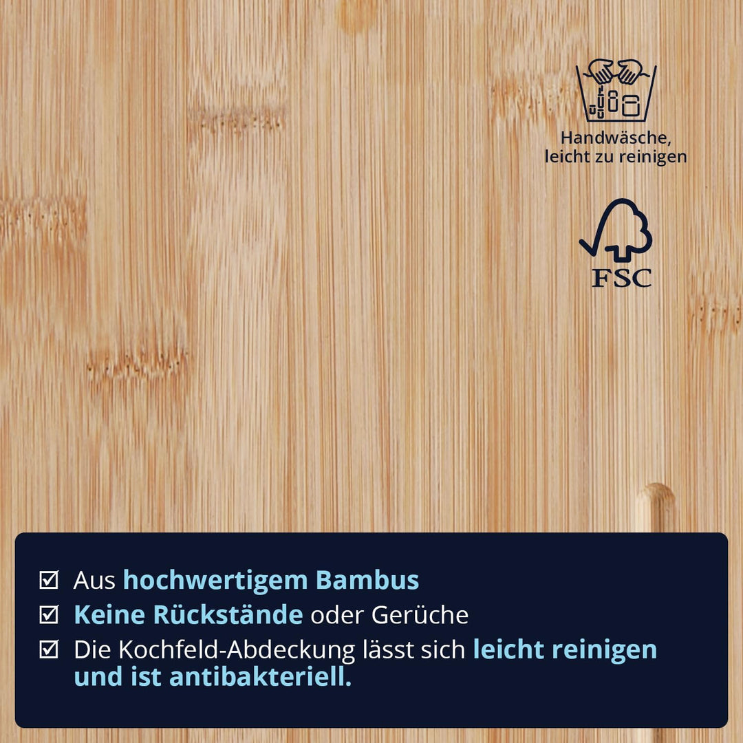 KHG Herdabdeckplatten Bambus 2er-Set je 50x28 cm Holz braun, Kochfeld-Abdeckung für alle Herdarten i