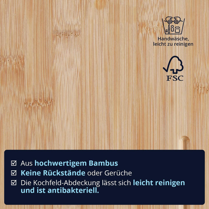 KHG Herdabdeckplatten Bambus 2er-Set je 50x28 cm Holz braun, Kochfeld-Abdeckung für alle Herdarten i