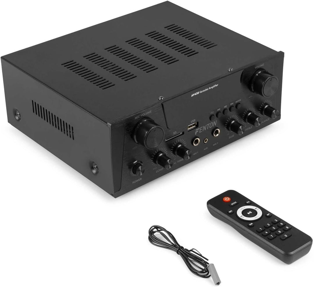 Fenton AV430B Karaoke Verstärker mit Echo, kompakter 600 Watt Bluetooth Verstärker, 2X MIC-In, 2X Ci