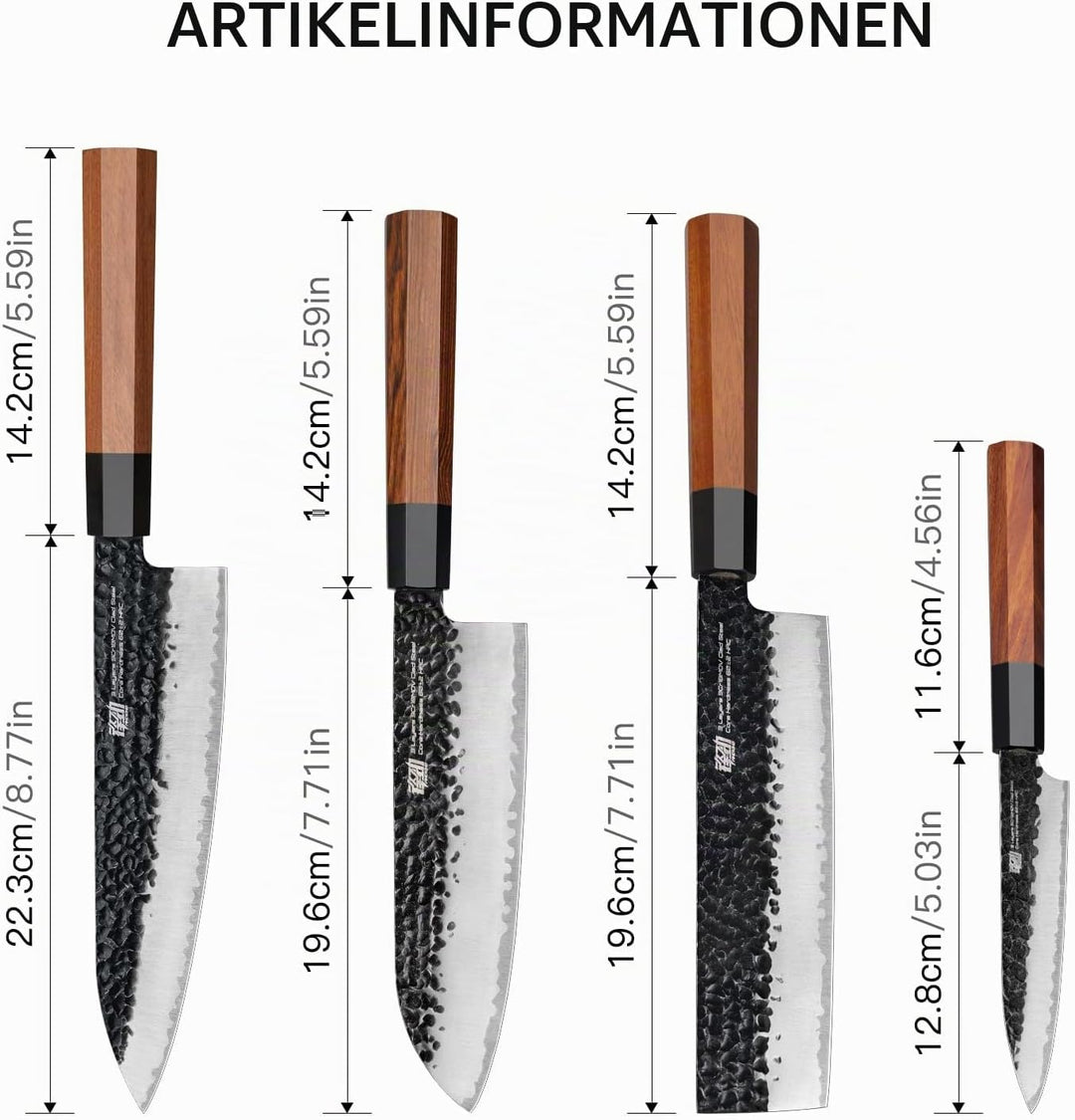 FINDKING Dynasty Serie 4PCS Küchenmesserset, Professionelles japanisches Kochmesserset, Klinge aus 9