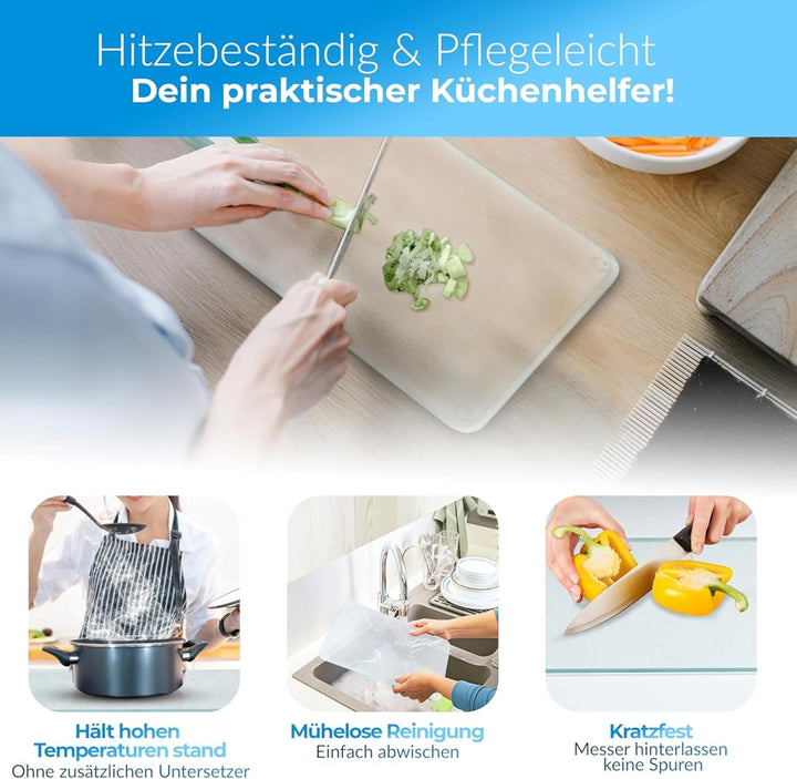 Schneidebrett Glas 50x40, rutschfest mit Füsse, Glasschneidebrett ohne Mikroplastik, hygienisches Kü