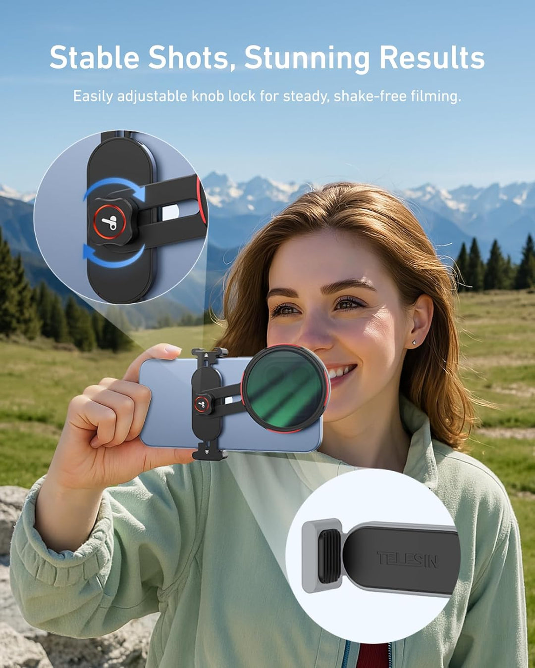 TELESIN Universal Handy Filterhalterung Geeignet für 67mm Filter, Clip-On Handykamera Filteradapter