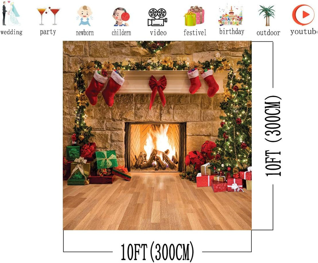AIIKES 10x10FT Frohe Weihnachten Hintergrund Baumsocken Geschenk Familienfeier Ornamente Hintergrund