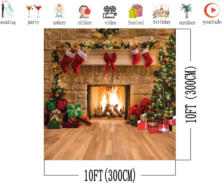 AIIKES 10x10FT Frohe Weihnachten Hintergrund Baumsocken Geschenk Familienfeier Ornamente Hintergrund