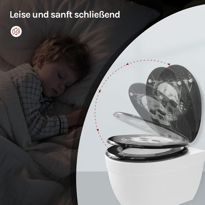 WOLTU Premium WC-Sitz Toilettensitz mit Absenkautomatik, MDF Holzkern, Softclose Scharnier, Desgin D