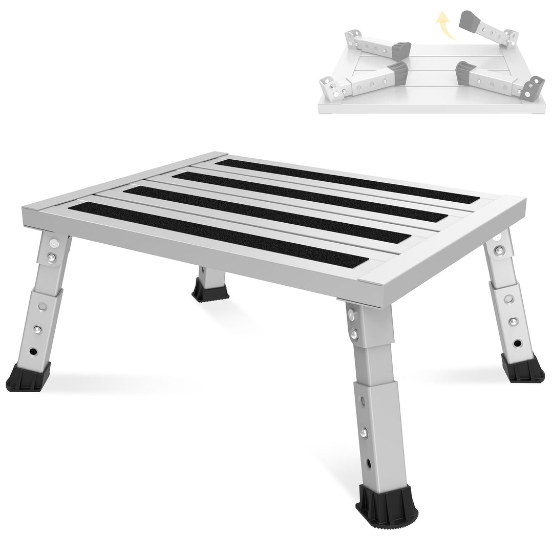 Aluminium Klapptritt, Klappbar, Höhenverstellbar, rutschfest, Leicht Grau, Grau