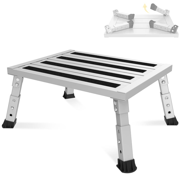 Aluminium Klapptritt, Klappbar, Höhenverstellbar, rutschfest, Leicht Grau, Grau