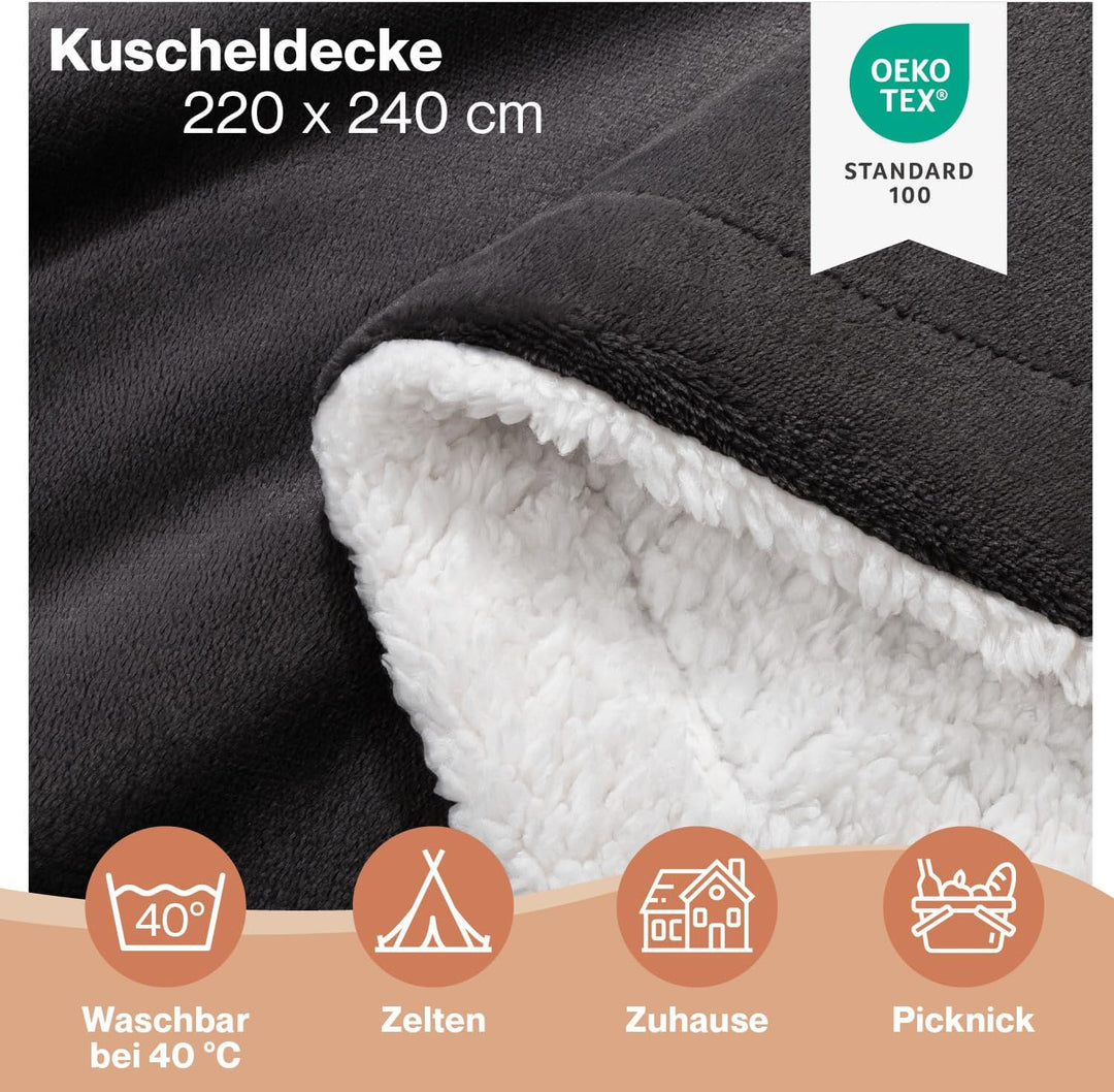 Blumtal Sherpa Decke Kuscheldecke XXL Flauschig - Decke Fleecedecke Oeko-TEX® Zertifiziert, Grosse S