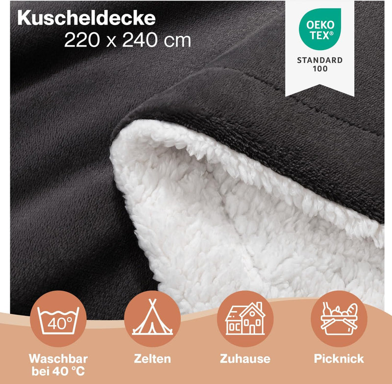 Blumtal Sherpa Decke Kuscheldecke XXL Flauschig - Decke Fleecedecke Oeko-TEX® Zertifiziert, Grosse S