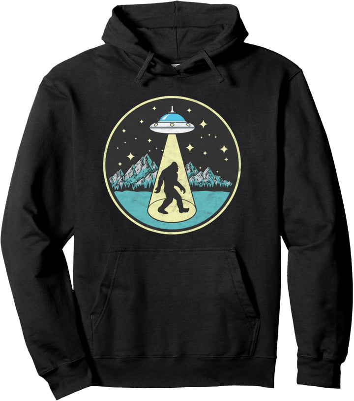 Bigfoot Abduction! Vintage Sasquatch & UFO Alien Graphic Pullover Hoodie