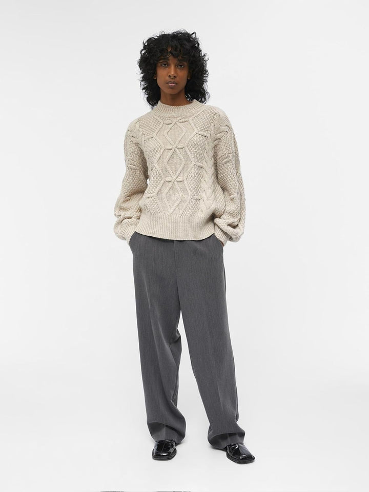 Object Damen Objkamma Cable Knit Pullover Noos Strickpullover L Silver Gray, L Silver Gray