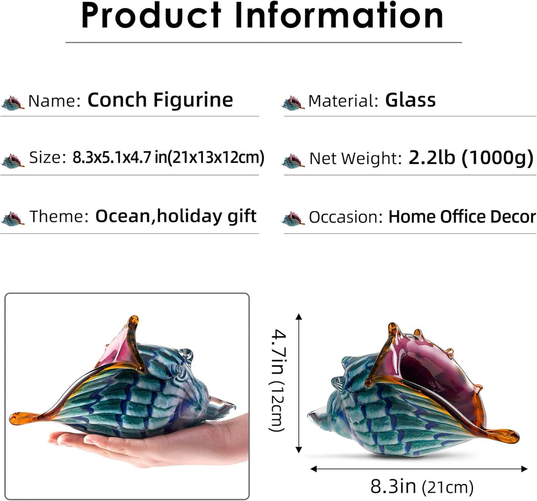 EUSTUMA Mundgeblasene Glasmuschelfiguren, Meerestier-Ornament für Heimdekoration, Meerestier-Kollekt