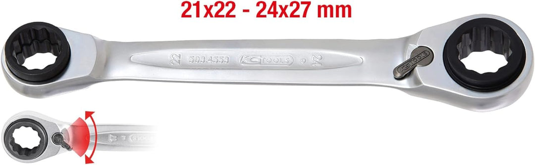 KS Tools 503.4553 4 in 1 GEARplus umschaltbar Doppel-Ratschenringschlüssel, 21x22x24x27mm, 21x22x24x