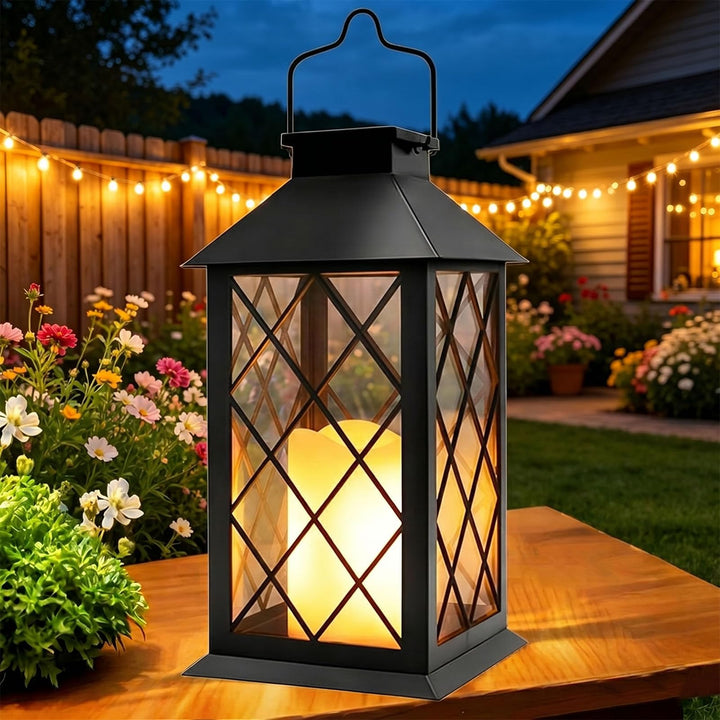 Yowin Solarlaterne für Aussen 35cm Grosse Solarlampen Garten mit Flammeneffekte Kerze, Hängend Solar
