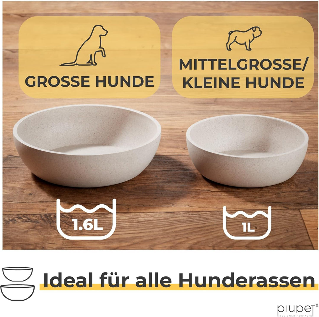 PiuPet® Futternapf I 2 x 1,6L I Beige I Spülmaschinenfest I 21,5cm Durchmesser I Hundenapf Grosse Hu
