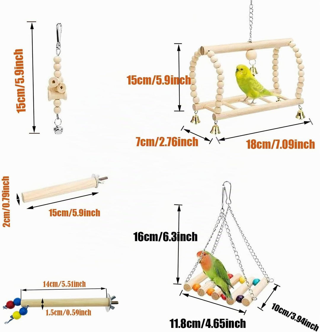 Allazone 14 Stück Sitzstangen Papagei Spielzeug Set, Papageienschaukel Vogelschaukel, Sitzstangen fü