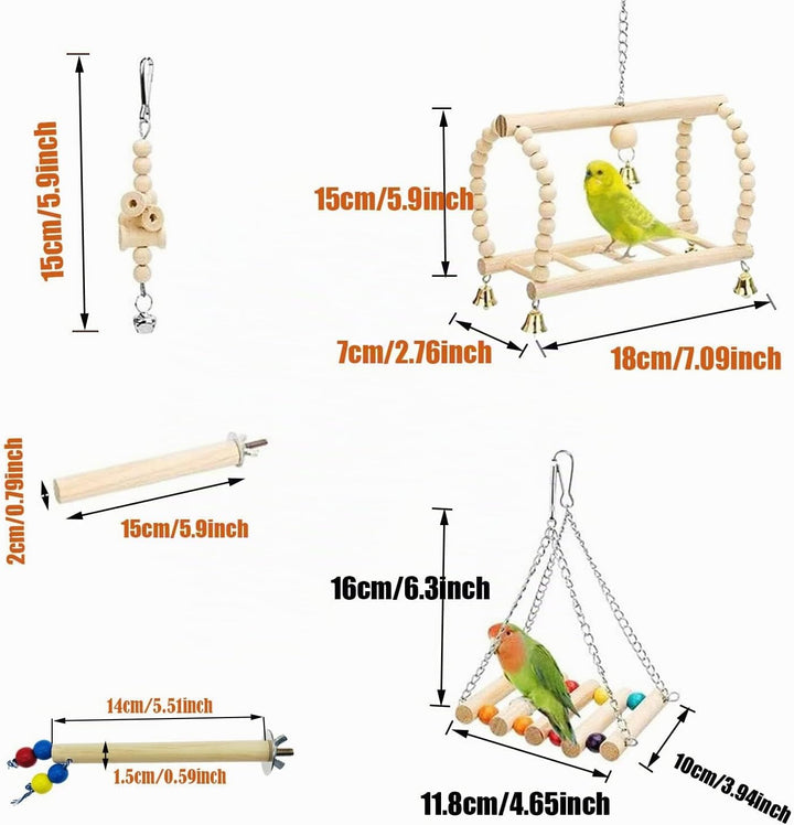 Allazone 14 Stück Sitzstangen Papagei Spielzeug Set, Papageienschaukel Vogelschaukel, Sitzstangen fü