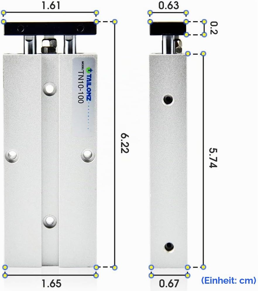 TAILONZ PNEUMATIC 10mm Bohrung 100mm Hub Doppelstange Doppeltwirkend Aluminium Druckluftzylinder TN1