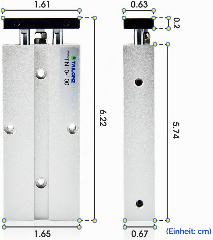 TAILONZ PNEUMATIC 10mm Bohrung 100mm Hub Doppelstange Doppeltwirkend Aluminium Druckluftzylinder TN1