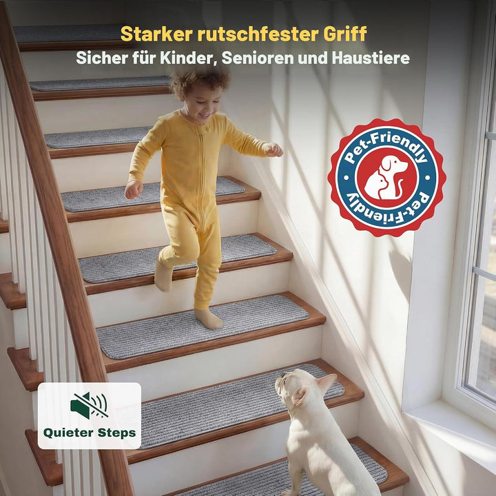 MBIGM 15er Set Stufenmatten 20 cm X 76 cm Treppenteppich Selbstklebend Sicherheit Stufenteppich für