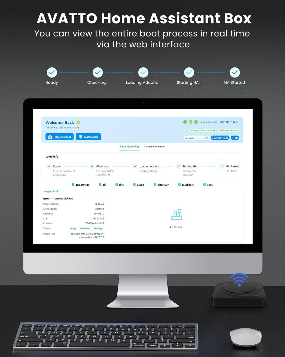 AVATTO Home Assistant Host, Quad-Core Cortex-A55-Prozessor, Frequency 1.8GHz, RAM 4GB, ROM 32GB, USB