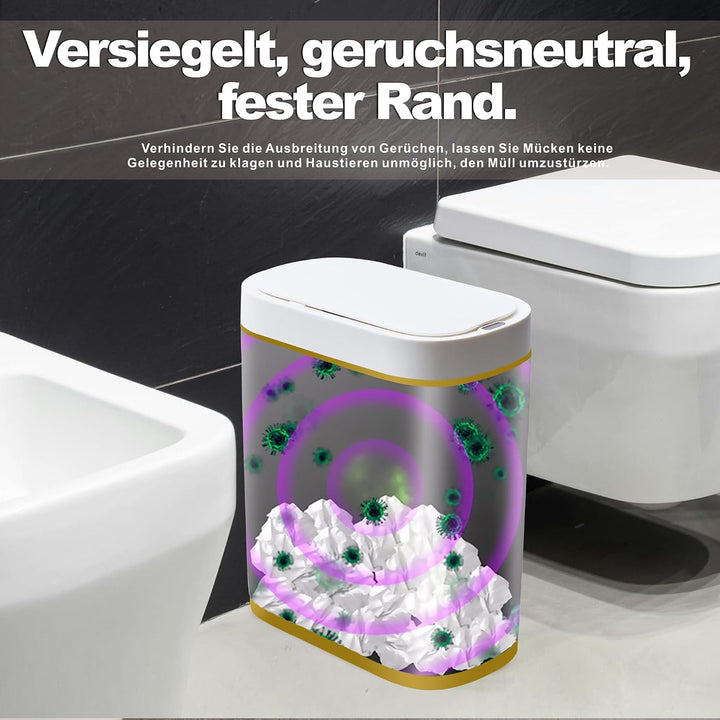 Automatischer Sensor-Mülleimer 8L, schmales Design, Weiss-Gold