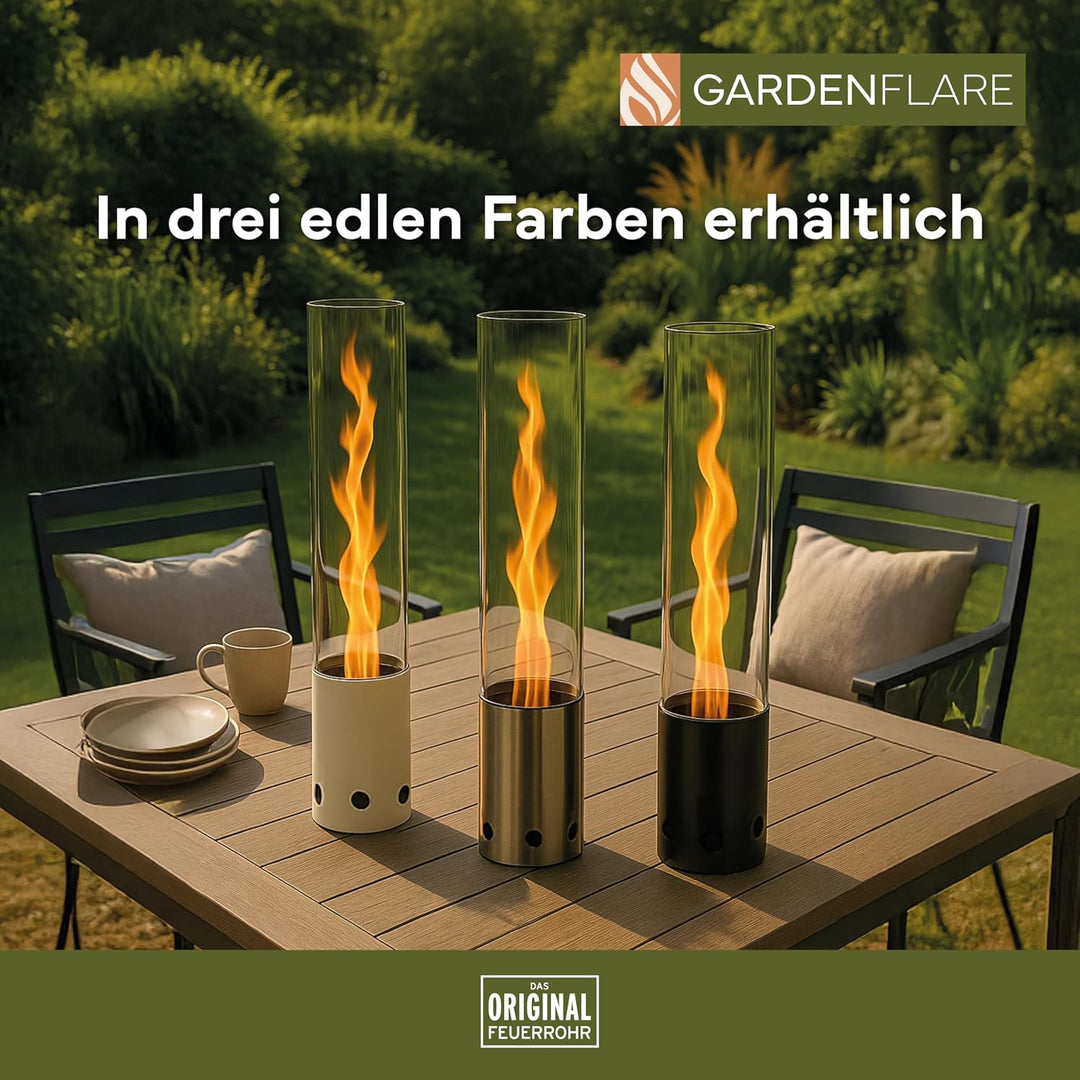 Tischkamin Outdoor – Rauchfreies Edelstahl Tischfeuer und Feuerrohr für Balkon &amp; Terrasse – Hochwert