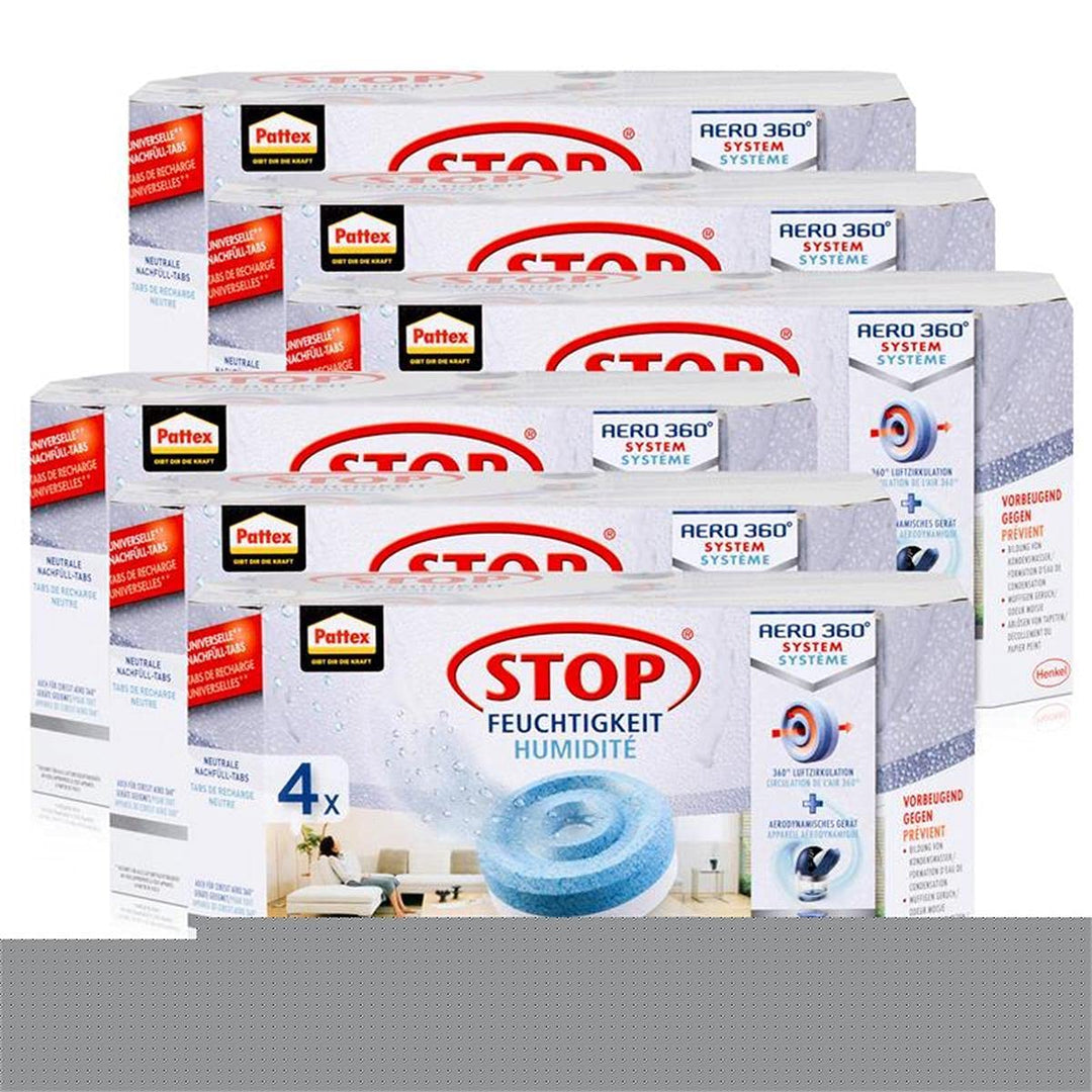 Henkel Pattex Stop Feuchtigkeit Aero 360° Luftentfeuchter Nachfüllpack 4x450g Neutrale-Tabs - Vorbeu
