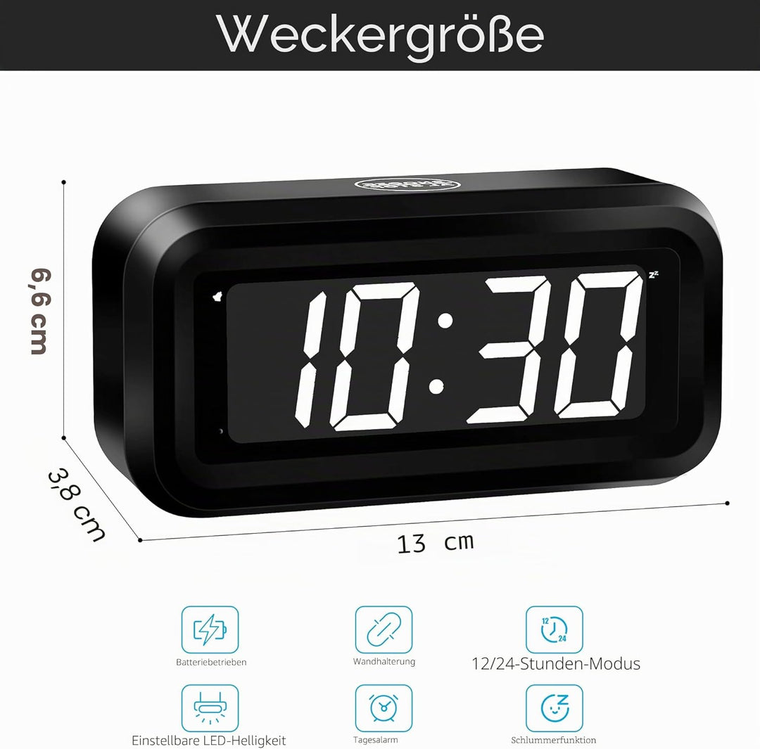 KWANWA Digitaler Wecker, LED Uhr Batteriebetrieben Tischuhr mit 3 Einstellbarer Helligkeit/Snooze/Oh