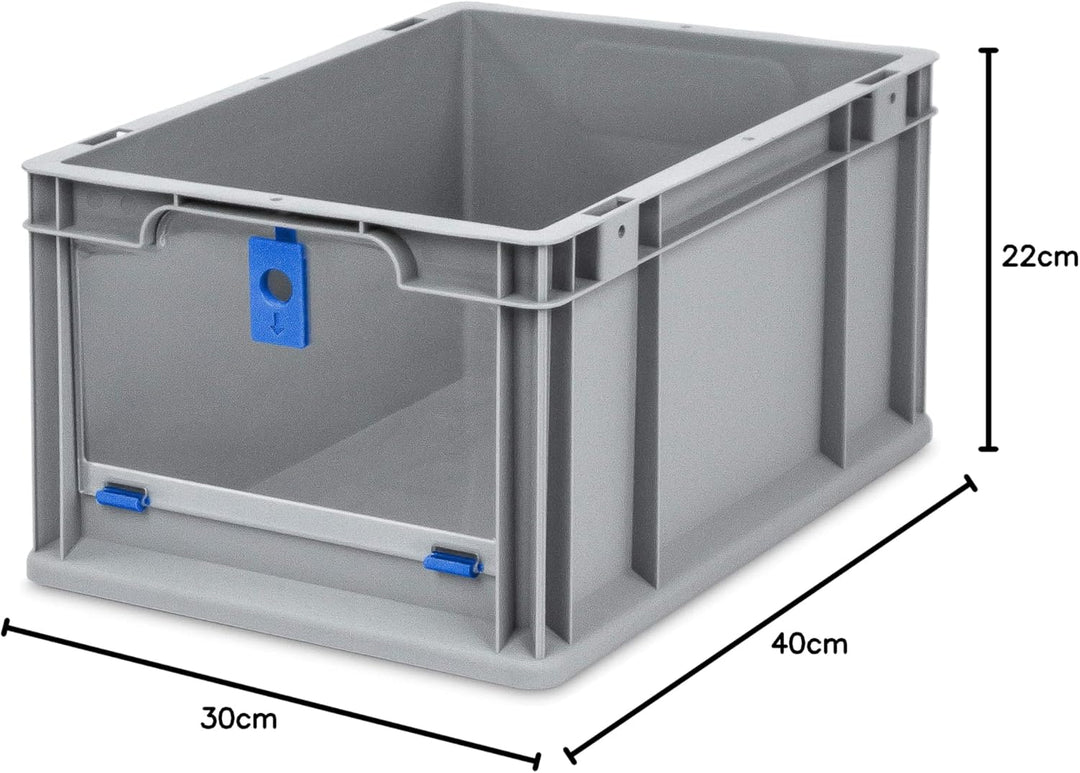 aidB Eurobox NextGen Insight Cover blau, 400x300x220 mm, Cover hoch, robuste Regalbox mit Entnahmeöf