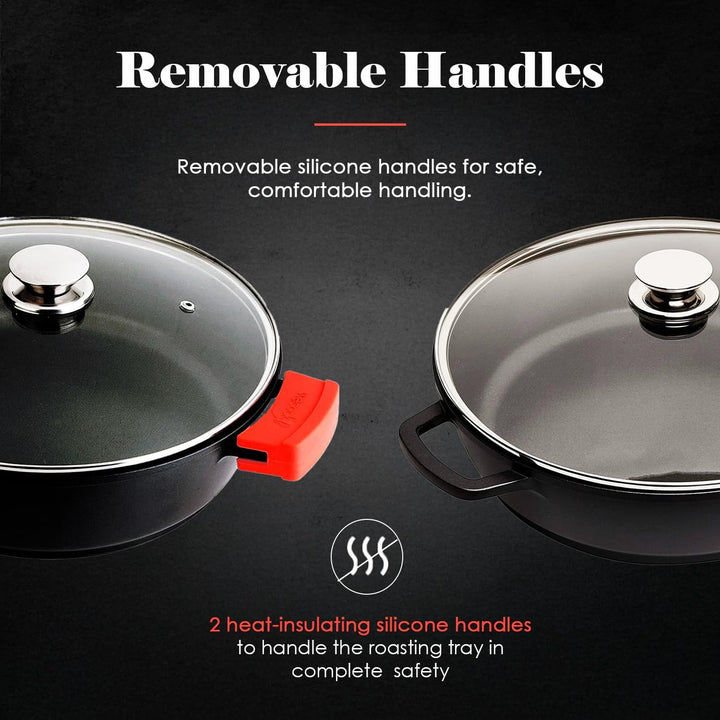 WECOOK! Ecostone Niedrige Kochtopf 30cm Induktion mit Glasdeckel, Antihaftbeschichtung XTRA DUPONT Ö