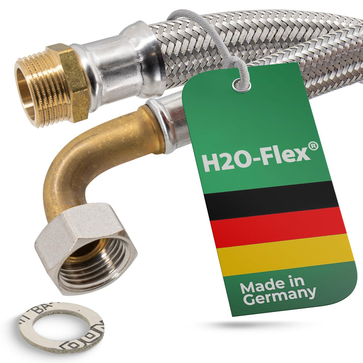 Panzerschlauch 1"AG x 1"ÜM Bogen - Flexschlauch DN25 mit Trinkwasserzulassung 1,50m / 1.500mm, 1,50m