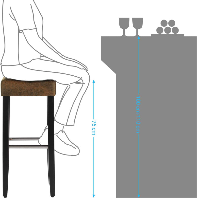 SONGMICS Barhocker ohne lehne, 2er Set, Gepolsterter Barstuhl Holz Bistrohocker mit Lehne, Sitzhöhe